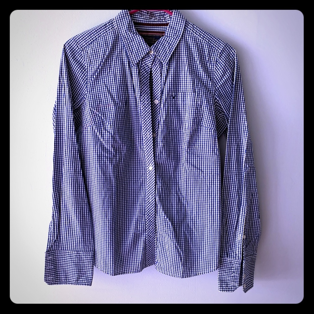 EUC American Eagle Royal/Navy Gingham Button Down